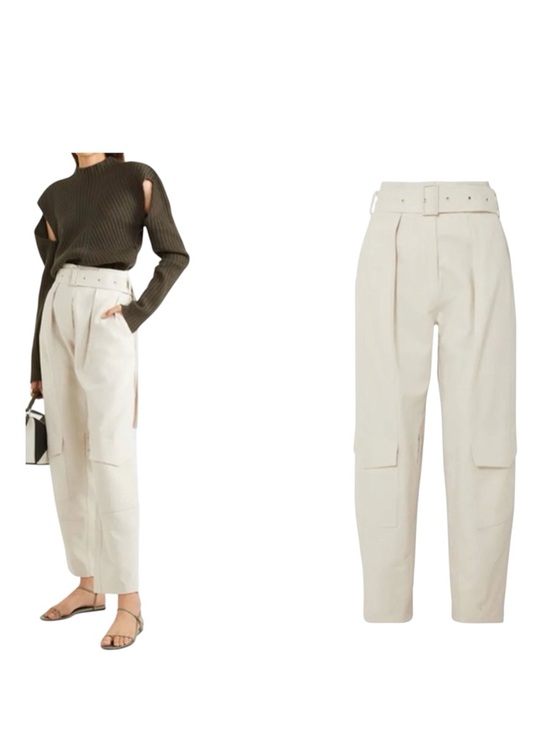 Classic Pants - Low Classic Cream Straight-Leg Cargo Jumpsuit Pants with Belt